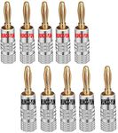 RUNCCI-YUN 10 Pcs 24K Gold-plating Speaker Banana Plugs Audio Jack Connector forconnection to speakers, amplifiers, A/V receivers, power amplifiers & stereo systems (5 Black and 5 Red)