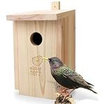 Nesting Box for Starlings & Coloured Woodpeckers - Bird Box, Nest Box, Solid Wood Untreated Weatherproof, Bird Nesting Box with 45mm Entrance Hole