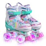 SULIFEEL Rainbow Unicorn 4 Size Adjustable Light up Roller Skates for Girls Boys and Kids,Medium (US 13C-3Y)