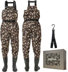 Pristis CAMO Waterproof Fishing Waders, Chest Wader with Boots Hanger Belt for Men Women, Reinforced 2-Ply Taslon Nylon PVC Lightweight Insulated Breathable Fabric for Hunitng Canoeing, M6/W8