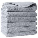 POLYTE Premium Lint Free Microfibre Washcloth Face Towel, 33 x 33 cm, Set of 6 (Grey)