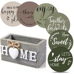 Housewarming Gifts for Home Decoration Wooden Heart Coasters for Drinks Set of 6 Farmhouse Coasters with Holder Funny for Family Friend Coffee Table Protection, 4 Inch (Gray, Classic Color)