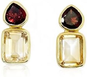 Joyfulmuze Genuine Citrine Garnet Earrings, Faceted Post Back, Bright Yellow and Red Gemstone, Handmade Vermeer Sterling Silver 18K Gold Jewelry, Gift for Women (citrine-garnet-gold)