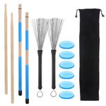 MuzcYM Drum Sticks Set 1 Pair 5A Maple Wood Drum Sticks 1 Pair Retractable Drum Wire Brushes 1 Pair Rods Drum Sticks 6pcs Silicone with Portable Storage Bag for Jazz Acoustic Folk Music Lover Gift