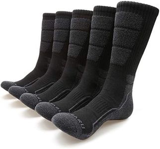 MIRMARU Men's 5 Pairs Hiking Outdoor Trail Running Trekking Moisture Wicking Cushion Crew Socks - Black - Medium (Shoe Size: 6-9)