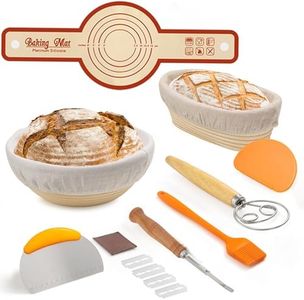 BRITOR Bread Proofing Basket,9 Inch Round Banneton Proofing Basket,10 Inch Oval Banneton Proofing Basket,Bread lame,Dough Scraper,Linen Liner ，Dough Whisk,Silicone Baking Mat Sourdough Starter Kit