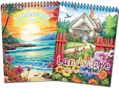 Elfew 2 Pack Landscape Coloring Books for Adult, Stress Relieving Colouring Books for Adult, 80+ Landscape Designs of Natural Landscape, Countryside, Beaches, Mountains, Relaxation Gifts for Women