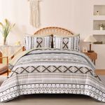 Boho King Size Bed in A Bag 7 Pieces,Khaki Comforter Set Aztec Striped Bedding Set Bohemian Patchwork Complete Set Geometric Pattern Comforters for Women Men 90"×104"