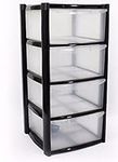 Plastic Storage Drawers - Large - 4 Drawers (Black)