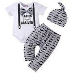 Baby Boy Clothes Stuff Infant Summer 3 Piece Outfits Newborn Cute Letter Printed Romper Short Sleeve + Pants + Hat Funny Letter Printed White Grey Mustache 70cm