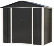 AOBABO Metal Outdoor Utility Tool Storage Shed with Roof Slope Design, Door and Lock for Backyards, Gardens, Patios and Lawns, Black, 6'x4'