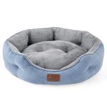 Bedsure Large Cat Bed Washable - Cat Bed for Indoor Cats and Kitten, Small Cat Bed Sofa with Slip-Resistant Bottom for Puppy Dogs, Round, Frost Blue, 51x48x15cm