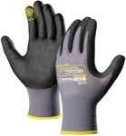 COOLJOB 3/12 Pairs Safety Work Gloves Microfoam Nitrile Rubber Coated, Seamless Knit Nylon Gloves with Full Fingers Touchscreen, Grip Nitrile Dipped, Ideal for Warehouse, Home Improvement, Grey Small