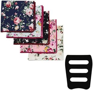 Mantieqingway Cotton Floral Handkerchiefs for Men 5 PCS Pocket Squares with 1 Holder, for Wedding Party Tuxedo Suit Jacket, Style 1, Medium