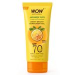 WOW Skin Science Japanese Yuzu + Vitamin C with 5 Ceramides Dewy Bright Sunscreen Gel | SPF 70 PA++++ 500x Vitamin C | Quick Absorption | No White Cast | Water Resistant | UVA + UVB Protection | 80ml