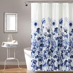 Lush Decor x 72”, Navy Zuri Flora Shower Curtain-Fabric Watercolor Floral Print Design