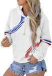 Baseball Sweatshirts for Women Long Sleeve Hoodie with Pocket Casual Pullover Tops Baseball Mom Shirts, 02 White, X-Large