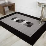 Milan Soft Simple Modern Black & Grey Monochrome Living Room Dining Room Border Area Rug - 80cm x 150cm