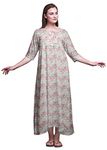 Bimba White2 Floral Leaves & Rose Printed Nightgowns Maxi Sleepwear for Women Long Sleep Dress X-Small