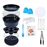 Creativefine Air Fryer Accessories Kit 12 pcs-Roasting Racks with Skewers, Silicone Muffin Pan, 8" Pizza Pan, 100pcs Parchment Liners, Basting Brush, For 5.3 QT GoWise, Philips, Cozyna or Larger