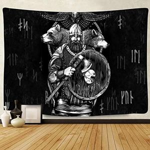 F-FUN SOUL Vikings Tapestry for Men Norse Warriors 80x60inches Viking Decor Brave Nordic Pirate Wolf Eagle Wall Hanging Tapestries for Living Room Bedroom Decor GTLSFS10