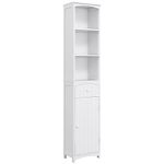 HOMCOM Bathroom Storage Cabinet, Tall Linen Tower with 3-Tier Shelves and Drawer and Door, White