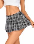 Avidlove Women's Plaid Skirt Basic Versatile Stretchy Flared Casual Mini Skirt Black