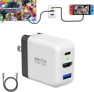 TreasLin 36W Switch Dock, Switch Charger Adapter with 4K 60Hz HD Output Port and USB-C Charging Port, White and Black