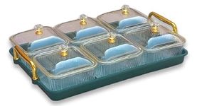 VJH -Plastic Tray With Glass Bowls and Lid Set of 6 Pc for Serving Dry Fruit,Mouth Freshener, Mukhwas, 13.2 Inch