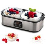 Bekasa 2000ml Automatic Yogurt Maker with Adjustable Time & Temp Control, Large Yogurt Maker Machine with 2Pcs 1 Quart Glass Containers Electric Yogurt Makers for Probiotic Yogurt, Desert