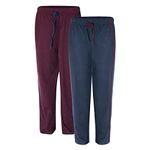 Mens 2 Pack Pyjama Bottoms Loungewear Night Pants with Pockets (XL,Plum/Navy)