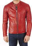 INAYA LEATHER Genuine Leather Red Stylish Jacket for Men's (Size : XL,Color: Red)