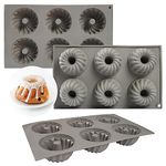 Elesinsoz 3pcs Mini Bundt Cake Pan, 6-Cavity Thickened Silicone Donut Molds Nonstick Fluted Cake Pans For Baking, Mini Tube Cake Baking Pan for Muffin, Coffee Cake, Jello - Grey