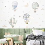 YIMEHDAN Watercolor Hot Air Balloon Wall Decals, Stars Clouds Balloon Vinyl Wall Stickers, Peel and Stick Colorful Artwork for Nursery Bedroom Toddler Room Playroom Decor