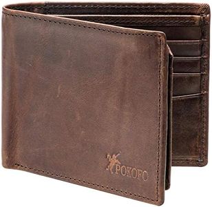 POKOFO RFID Blocking Genuine Leather Bifold Wallet for Men with Zipper and 2 ID Windows (Dark brown)