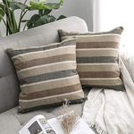 MIULEE Faux Linen Stripe Square Throw Pillow Case Cushion Cover Home for Sofa Couch/Bedroom Livingroom Decorative Pillowcase 20"x20",2 Pieces Coffee