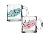 V Kraft "Best Mom Dad Ever Unique Transparent Glass Mug Anniversary Gift for Mom Dad,Father's Day Mother's Day Special Mug|Pack of 2| G,330 Ml