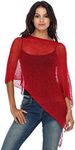 SHU-SHI Womens Sheer Knit Poncho Shrug Lightweight Cover Up One Size Fits Most (One Size, Red)