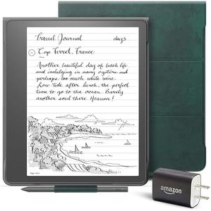 Kindle Scribe Essentials Bundle including Kindle Scribe (16 GB), Basic Pen, Brush Print Folio Cover with Magnetic Attach - Foliage Green, and Power Adapter