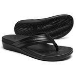 MEGNYA Orthopeic Walking Sandals with Arch Support, Plantar Fasciitis Flip Flops for Flat Feet, Comfortable Cushioned Foam Slipeper for Beach Summer, W1-all Black, 8