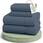 Lane Linen 100% Organic Cotton King Size 4 Piece Sheet Set – Comfy Breathable Sheets – Hotel Luxury Bed Sheets – Deep Pockets, Easy-Fit, Extra Soft – Oeko-Tex Bed Sheet Set – Estate Blue