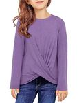 storeofbaby Purple Tshirts Girls Kids Round Neck Long Sleeve Twist Tunic Tops, 7-8 Years