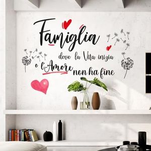 STICKER DESIGN Scritte adesive per pareti con frasi famiglia, Adesivo muro decorativo con Frase Adesiva e Cuori per Decorazioni Pareti di Salone, Cucina e Sala da pranzo, stickers frasi famiglia