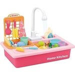 MANVI Kitchen Set for Kids, Kitchen Playset with Running Water Electric Dishwasher Sink Kitchen Set for Girl’s