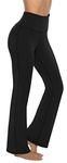 AFITNE Bootcut Yoga Pants for Women, High Waist Flared Leggings with Pockets Wide Leg Bottom Bootleg Tummy Control Workout Gym Casual Work Flare Trousers UK Black XXL