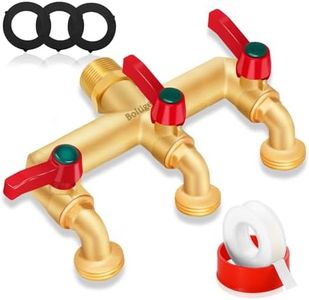 Boltigen 3 Way Water Hose Valve Splitter, Brass High Flow Garden Hose Faucet, 3/4 NPT Inlet to 3/4 GHT Outlet Garden Hose Manifold, Three Way Water Outdoor Splitter with Shut Off