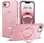 SKYLMW Compatible with iPhone 16E Case with Invisible Magnetic O-Ring Stand Military-Grade Case for iPhone 16E 6.1" 2025 [Compatible with Mag-Safe][Great Grip Feeling], Rose Gold