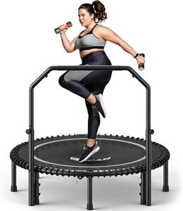 BCAN Adult Mini Trampoline, 48" Fitness Trampoline with Bungees, U Shape Adjustable Foam Handle, Stable & Quiet, Indoor Outdoor Workout-Silver- 2025