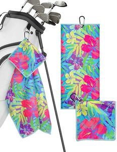Playing It Forward Bright Tropical Golf Towel with Clip for Women and Men, Microfiber Waffle and Ball Towels, Set of 2