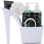 Spa Gift for Women - 5 Pcs Luxury Heel Shoe Spa Basket for Women Eucalyptus Spearmint Scent Relaxation Set Body Lotion, Butter, Shower Gel, Bubble Bath, Birthday, Self Care Gifts for Women By Draizee